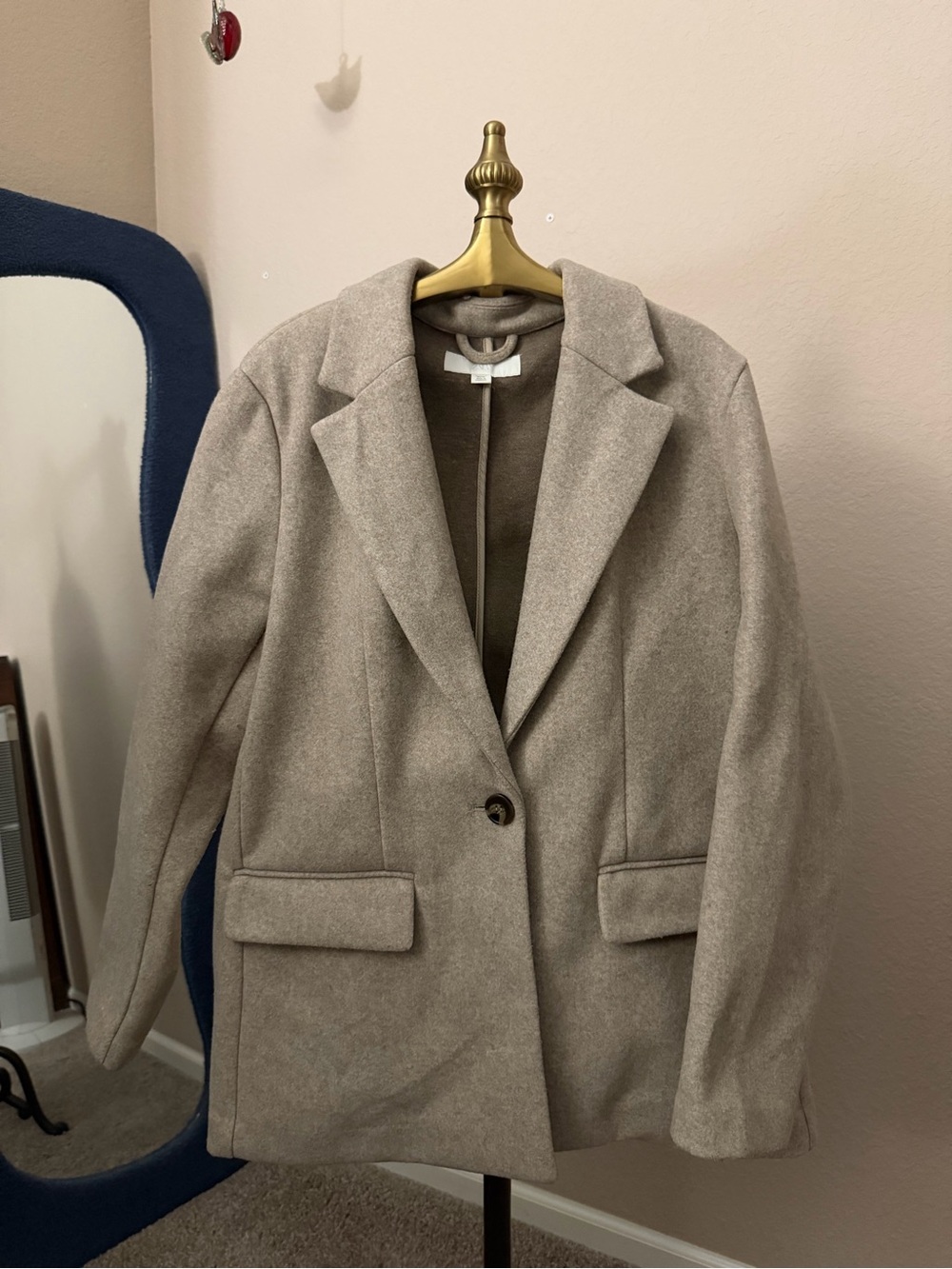 Zara Womens Taupe Single-Button Wool Blend Blazer Coat like new